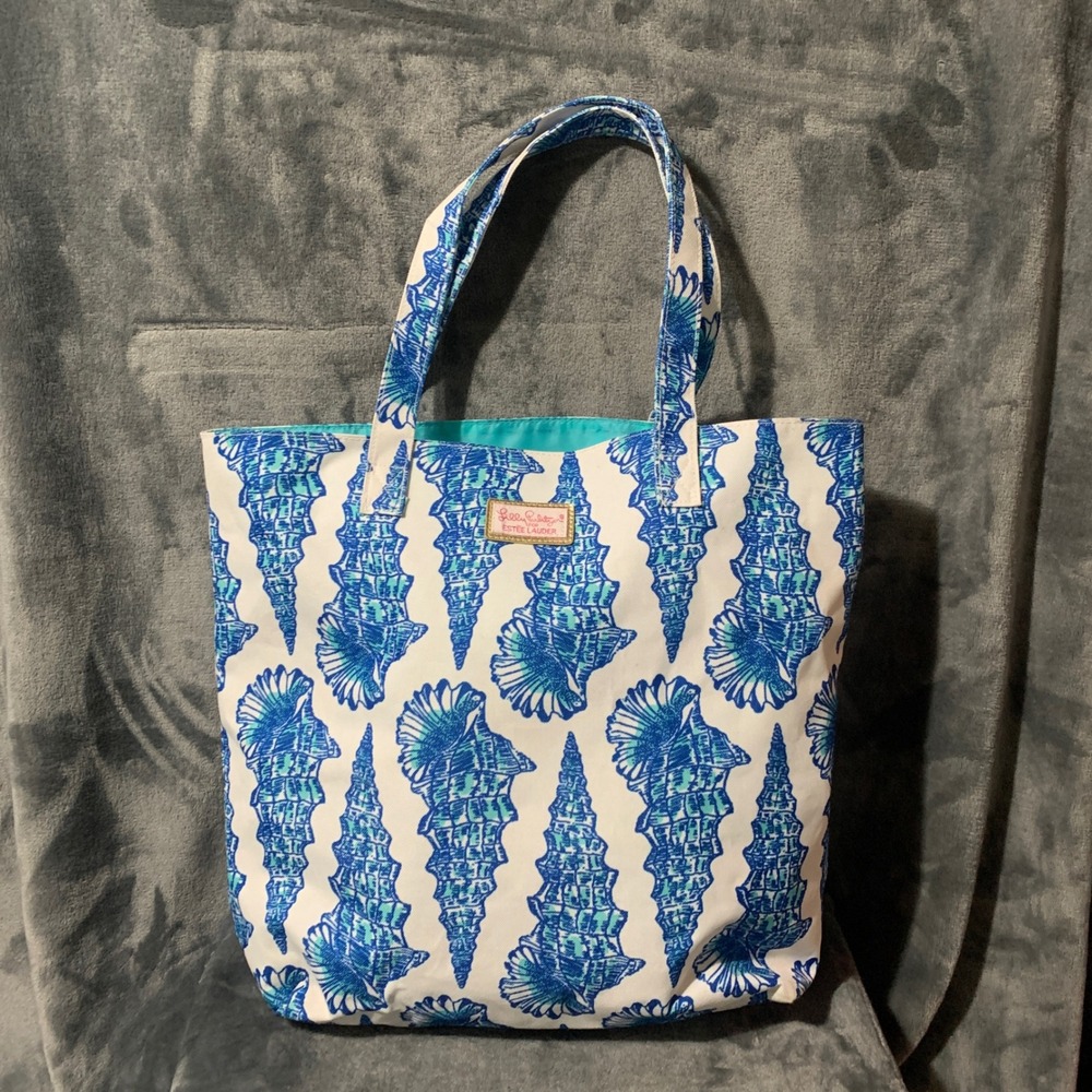 Lilly Pulitzer Tote Bag Womens Seashell Blue Teal White Estee Lauder Flaw
